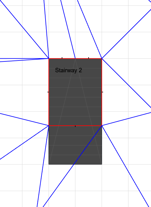 “Virtual” obstruction at the upper edge of the stairway