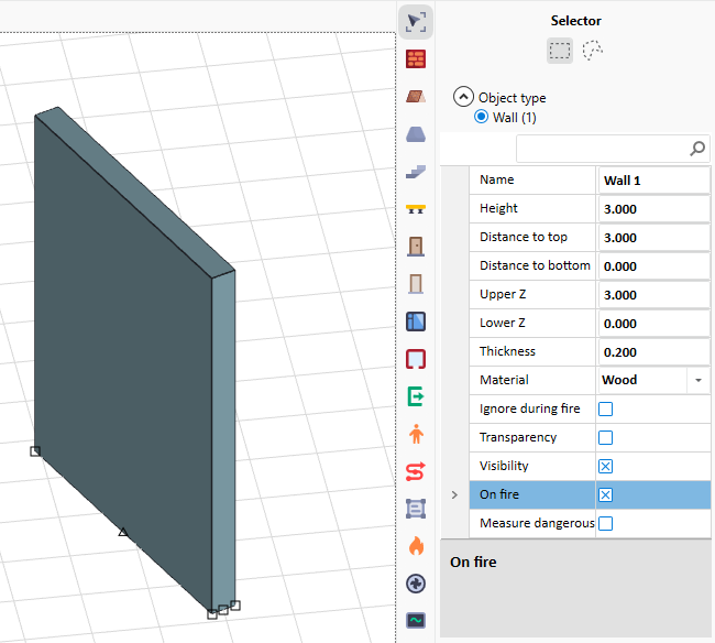 Wall Element with the Enabled &ldquo;On Fire&rdquo; Property